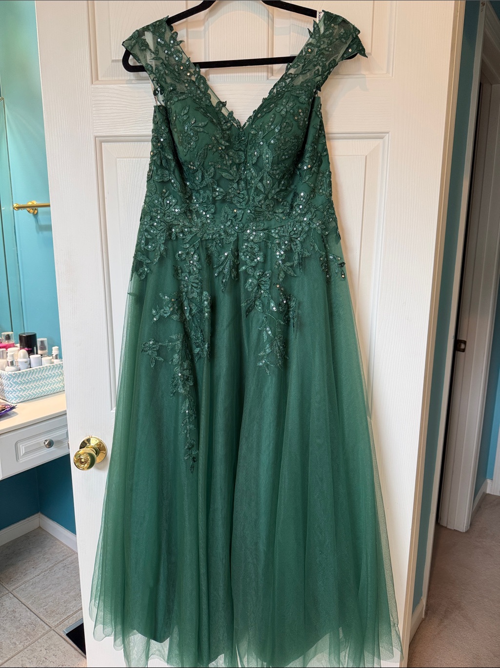 Jj's House Emerald Green Dress With Sheer Mesh Detail: Has Been Altered
